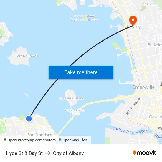 Hyde St & Bay St to City of Albany map