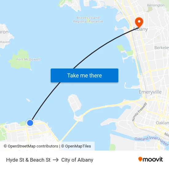 Hyde St & Beach St to City of Albany map