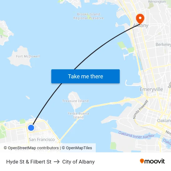 Hyde St & Filbert St to City of Albany map