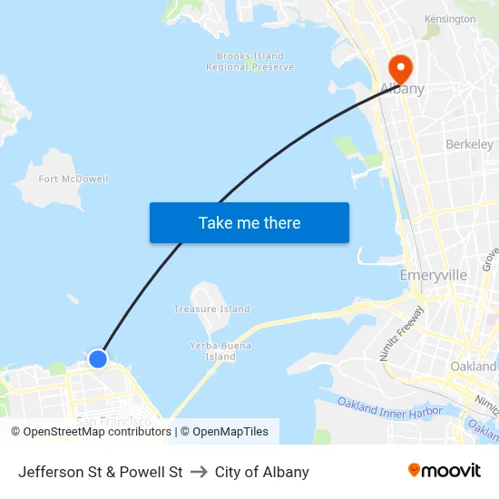 Jefferson St & Powell St to City of Albany map