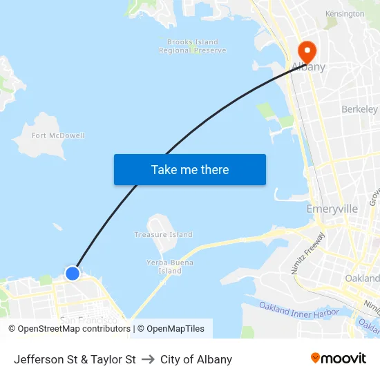 Jefferson St & Taylor St to City of Albany map