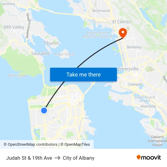 Judah St & 19th Ave to City of Albany map