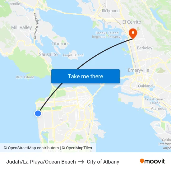Judah/La Playa/Ocean Beach to City of Albany map
