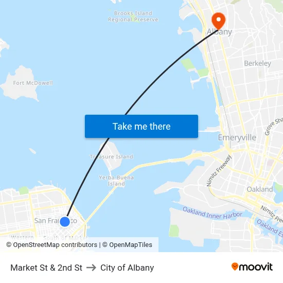 Market St & 2nd St to City of Albany map