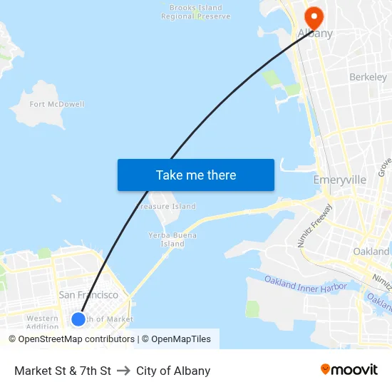 Market St & 7th St to City of Albany map