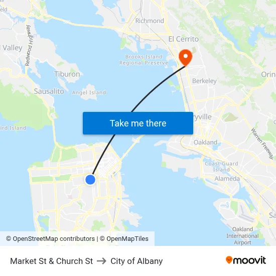 Market St & Church St to City of Albany map