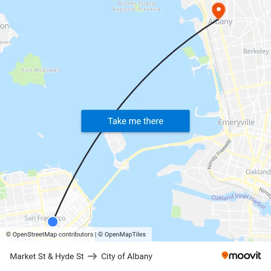 Market St & Hyde St to City of Albany map