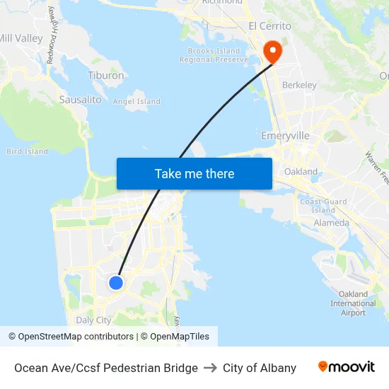 Ocean Ave/Ccsf Pedestrian Bridge to City of Albany map