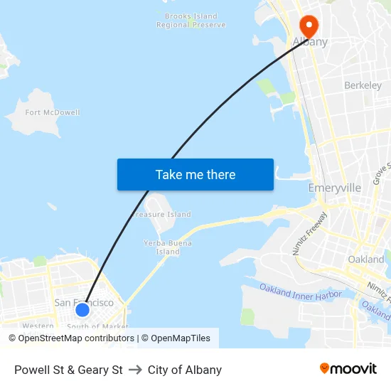 Powell St & Geary St/Union Square to City of Albany map