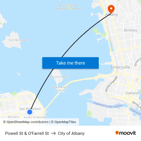Powell St & O'Farrell St to City of Albany map