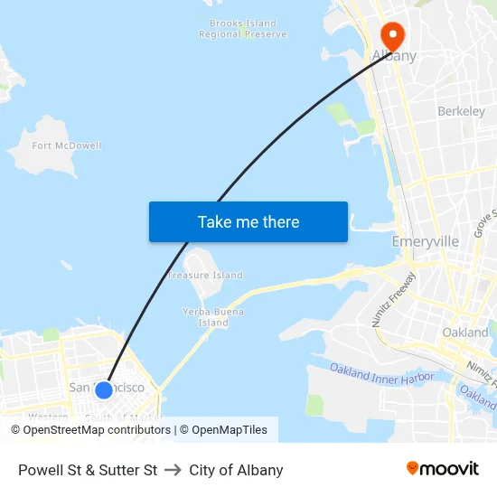 Powell St & Sutter St to City of Albany map