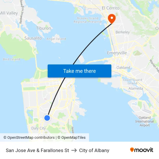 San Jose Ave & Farallones St to City of Albany map