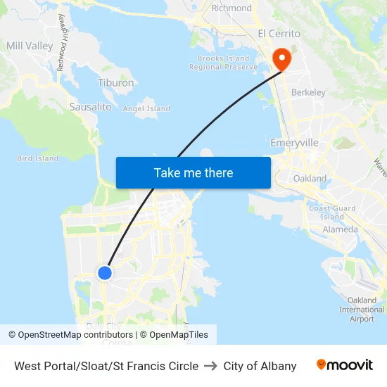 West Portal/Sloat/St Francis Circle to City of Albany map