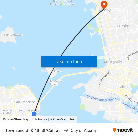 Townsend St & 4th St/Caltrain to City of Albany map