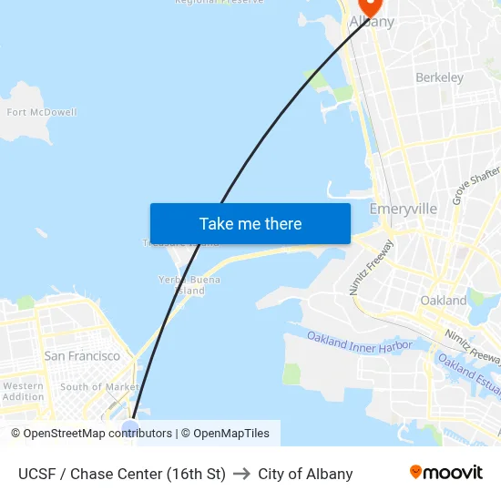UCSF / Chase Center (16th St) to City of Albany map