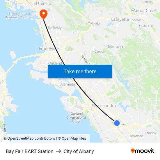 Bay Fair BART Station to City of Albany map