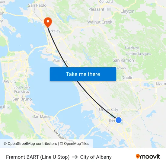 Fremont BART (Line U Stop) to City of Albany map