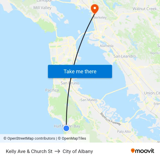Kelly Ave & Church St to City of Albany map