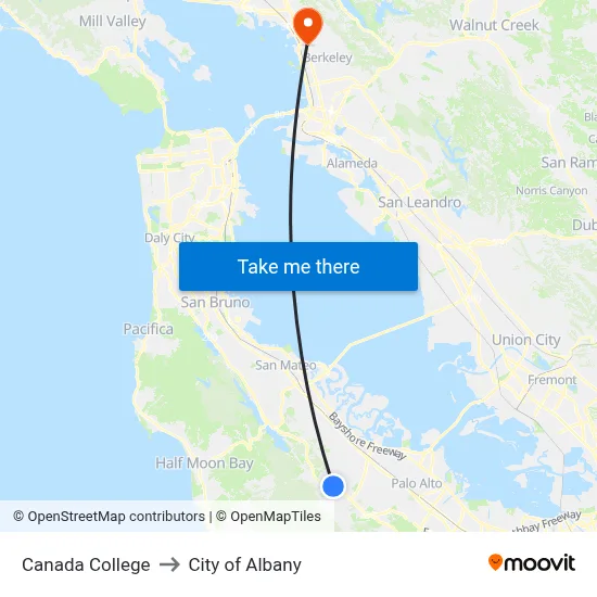 Canada College to City of Albany map