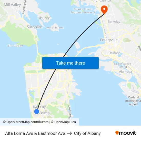 Alta Loma Ave & Eastmoor Ave to City of Albany map