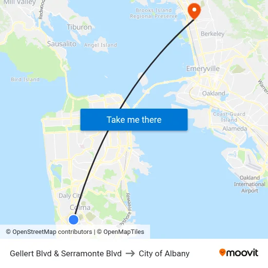 Gellert Blvd & Serramonte Blvd to City of Albany map