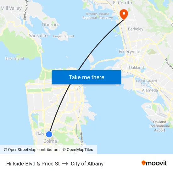 Hillside Blvd & Price St to City of Albany map