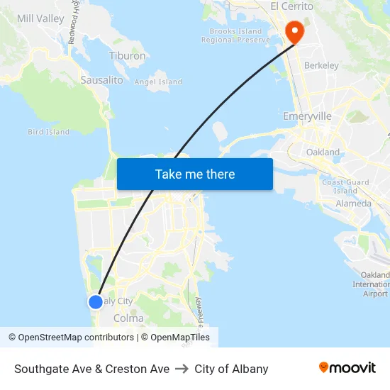 Southgate Ave & Creston Ave to City of Albany map