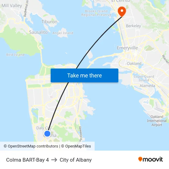 Colma BART-Bay 4 to City of Albany map