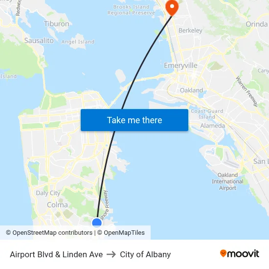 Airport Blvd & Linden Ave to City of Albany map