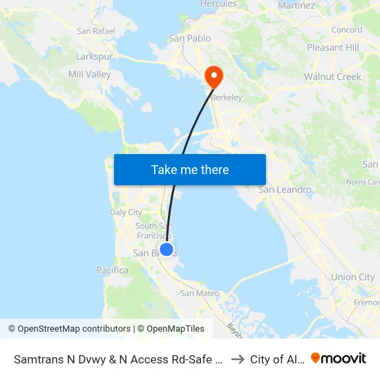 Samtrans N Dvwy & N Access Rd-Safe Harbor Shelter to City of Albany map