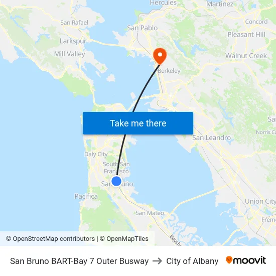 San Bruno BART-Bay 7 Outer Busway to City of Albany map