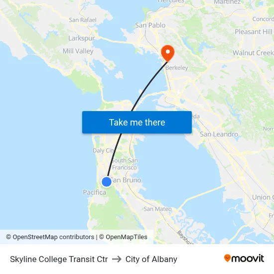 Skyline College Transit Ctr to City of Albany map