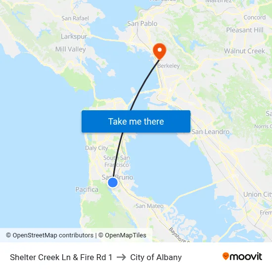 Shelter Creek Ln & Fire Rd 1 to City of Albany map