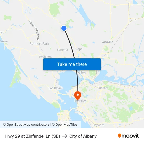 Hwy 29 at Zinfandel Ln (SB) to City of Albany map