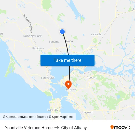 Yountville Veterans Home to City of Albany map