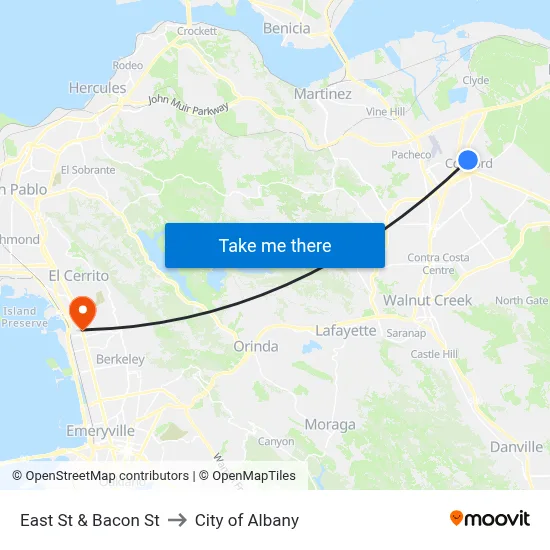East St & Bacon St to City of Albany map