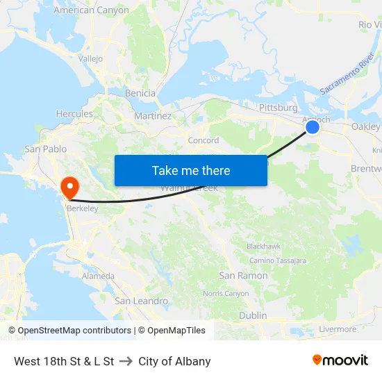 West 18th St & L St to City of Albany map