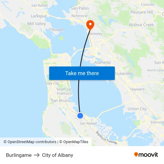 Burlingame to City of Albany map