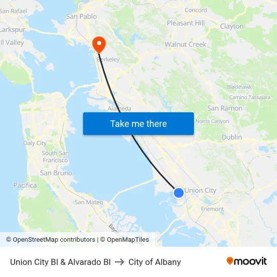 Union City Bl & Alvarado Bl to City of Albany map
