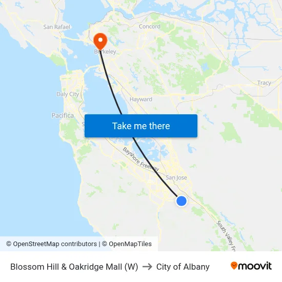 Blossom Hill & Oakridge Mall (W) to City of Albany map