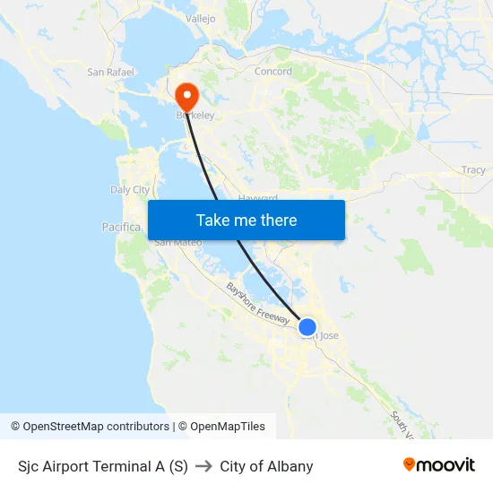 Sjc Airport Terminal A (S) to City of Albany map