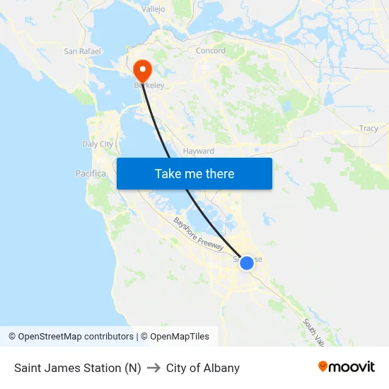 Saint James Station (N) to City of Albany map
