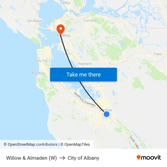 Willow & Almaden (W) to City of Albany map