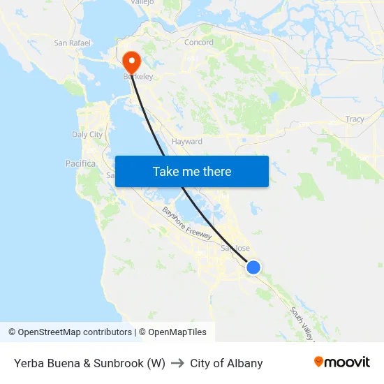 Yerba Buena & Sunbrook (W) to City of Albany map