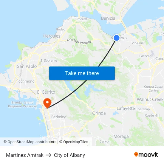 Martinez Amtrak to City of Albany map