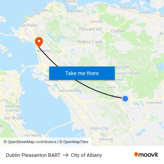Dublin Pleasanton BART to City of Albany map
