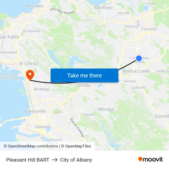 Pleasant Hill BART to City of Albany map