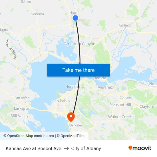 Kansas Ave at Soscol Ave to City of Albany map