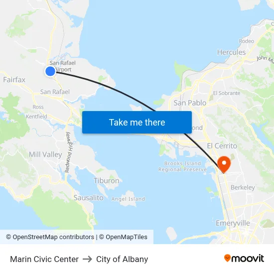Marin Civic Center to City of Albany map