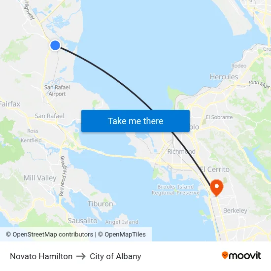 Novato Hamilton to City of Albany map